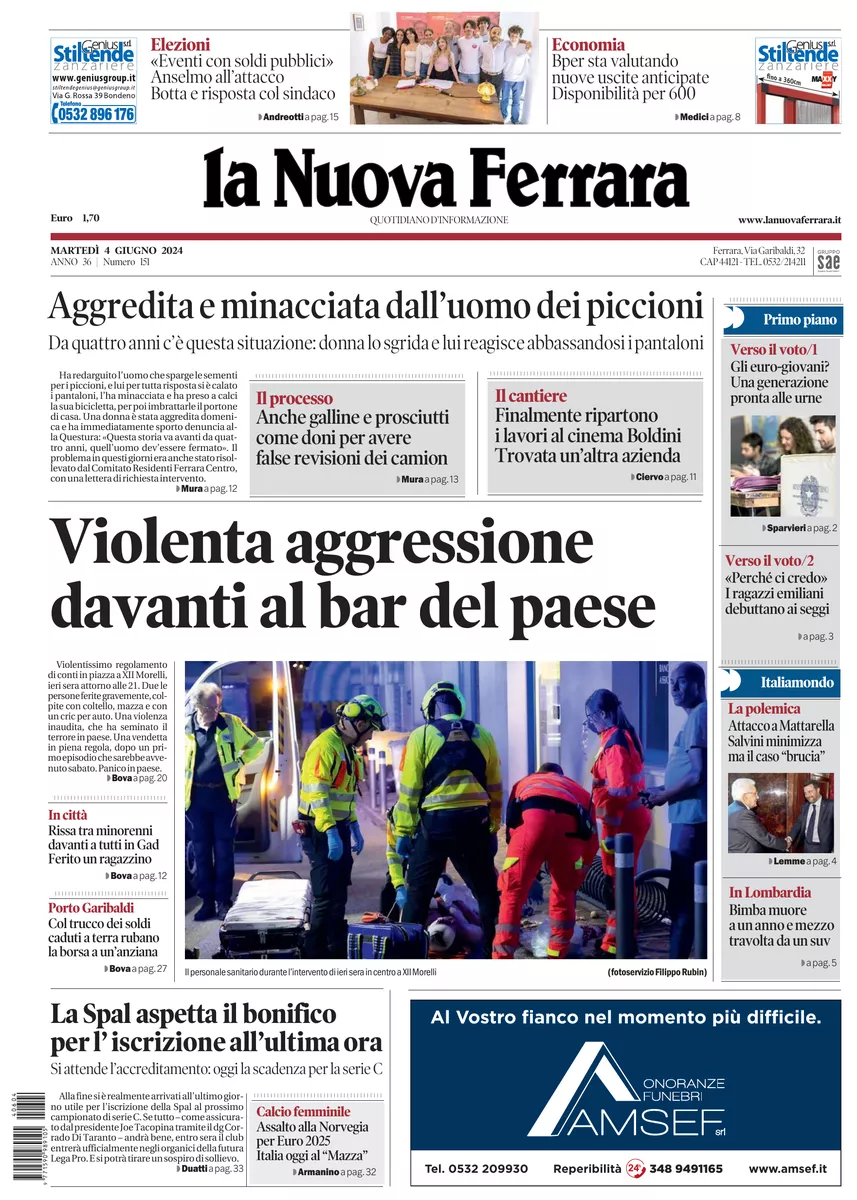 Prima-pagina-nuova ferrara-oggi-edizione-del-2024-06-04